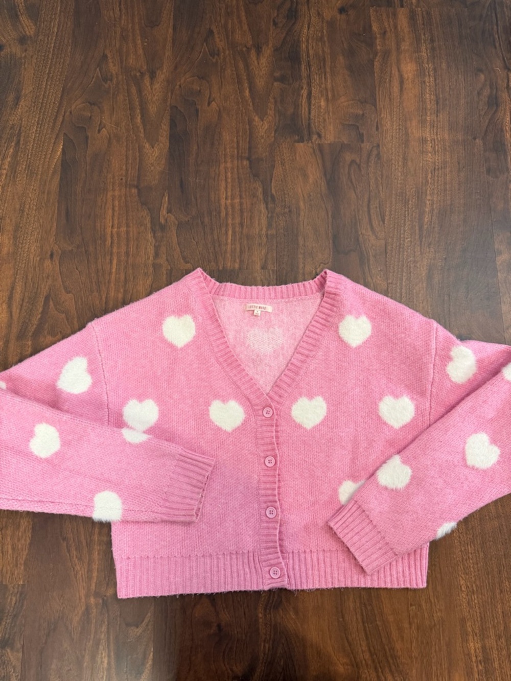 Lottie Moss Heartbreaker Pink Heart Pattern Cropped Cardigan